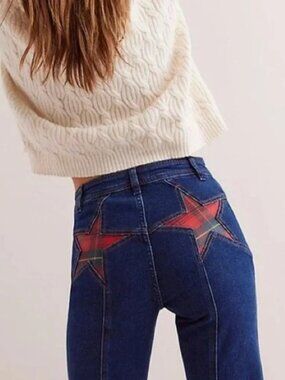 NWT We The Free Firecracker Jeans Holiday Tartan Star Boho Festival 26 $168